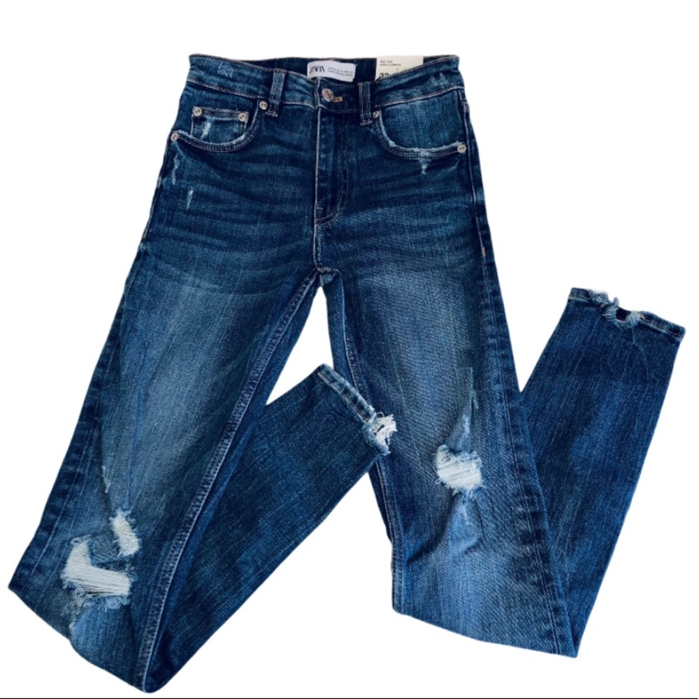 ZARA Distressed Mid-Rise Compact Skinny Jeans [0/23w] NWT